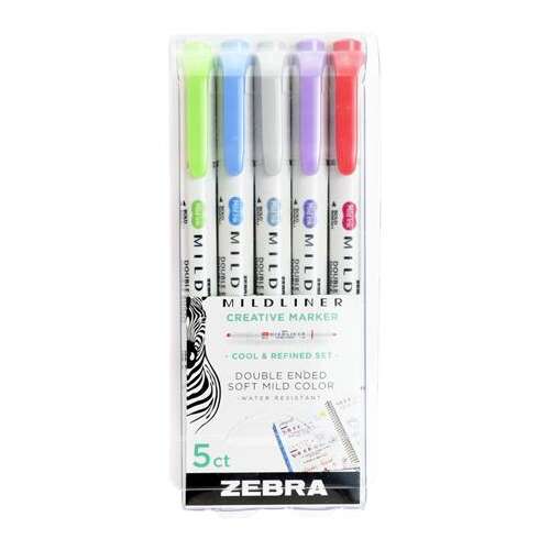 ZEBRA Textmarker-Set, 1,0/3,5 mm, doppelendig ZEBRA &rdquo;Mildliner Cool & Refined&rdquo; 5 Farben