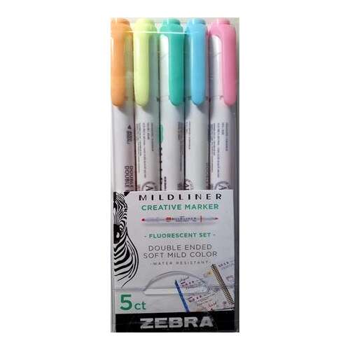 ZEBRA Textmarker-Set, 1,0/3,5 mm, doppelendig, ZEBRA "Mildliner Fluorescent", 5 Farben