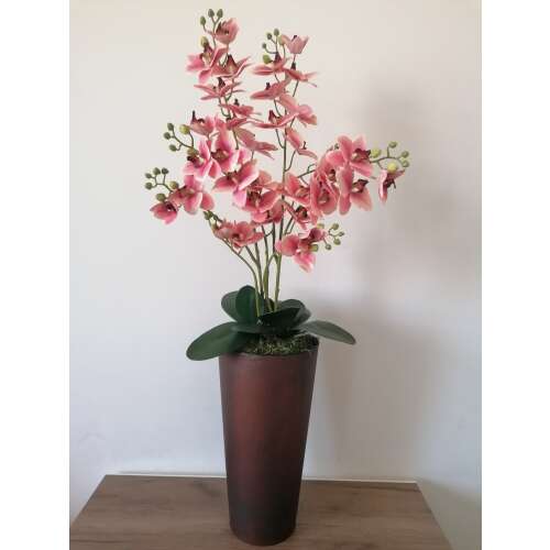 Orchidea padlóvázás dekoráció-vintage rozsda bronz váza-4 szál prémium rózsaszín orchidea. 32214619