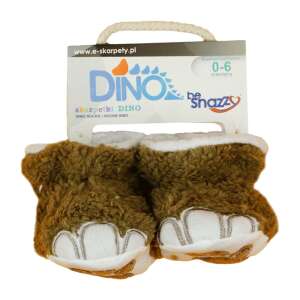 Be Snazzy márkájú barna és fehér dinoszaurusz baba csizma, lábnyommal, csomagolva - Cipő gyerekeknek