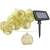 Solar powered string lights with 10 warm white LED bulbs in a decorative cage design, with the solar panel and stake included