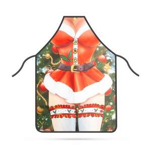 Red and white Christmas apron with a Santa Claus design, featuring a woman's figure - Apron