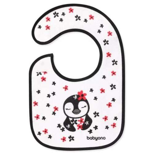 BabyOno Frottír előke tépőzáras - pingvin, baba előke, vízálló előke, pingvin mintás, baba etetés