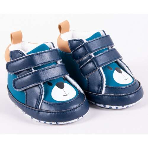 Yo! Club babakocsi cipő mackós mintával, kék és türkiz színben, puha talpú, 0-6 hónapos méret