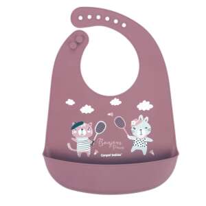 Canpol babies szilikon előke zsebbel Bonjour Paris piros, macska és nyúl mintával - Canpol babies