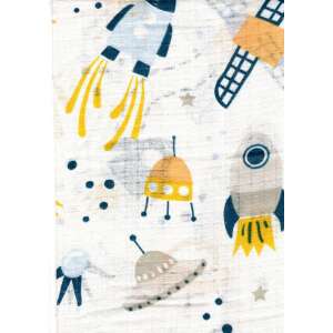 Űrhajó mintás babatörlő, 1db-os mintás pelenka - Űrhajó kék/sárga, 100% pamut, 60x80cm - Textil pelenka