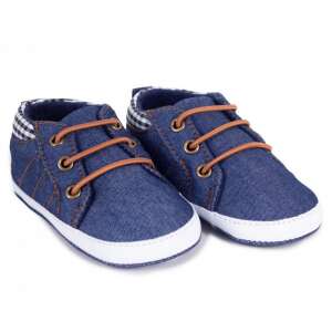 Yo! Bébi farmerkék babakocsi cipő barna fűzővel, 6-12 hónapos korú babáknak - Puhatalpú cipő, kocsicipő