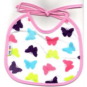 Akuku babasál, pillangó mintával, rózsaszín szegéllyel, fehér alapon - Előke, büfikendő