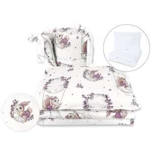 Baby Shop 5 részes babaágynemű szett holdas nyuszi mintával lila színben, tartalmaz paplant, paplanhuzatot, párnát, párnahuzatot és fejvédőt - Baba & Tipegő