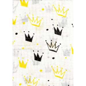 1db-os mintás textil pelenka fehér - sárga/fekete korona, koronás mintás, baba büfiztető kendő, muszlin kendő, baba kendő, baba törlőkendő, baba nyakkendő, baba törölköző, baba takaró - Textil pelenka