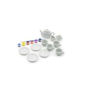 15 piece paint your own tea set for kids, ceramic tea set with paint and brushes, creative play for children - Nonbrand Interactive Kids' Toy