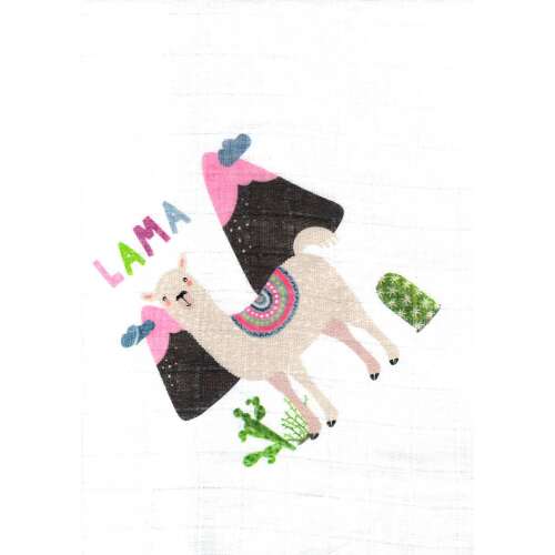 1db-os textil pelenka - Lama, puha és nedvszívó pamut pelenka vicces lámával