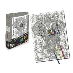 Színező puzzle, összeállítás és színezés, elefánt, 500 darab, 6 játékot tartalmaz, 70 x 50 cm, 73758698 Puzzle