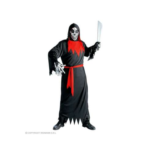 Gonosz fantom fiú jelmez, 128-as méret, fekete köpeny, piros öv, koponya maszk, ijesztő Halloween jelmez fiúknak - Jelmez gyerekeknek