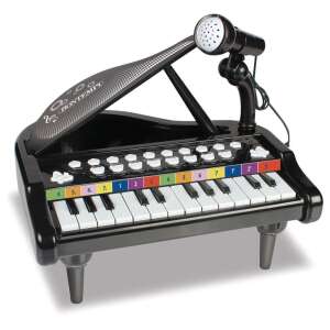 Black Bontempi 24 Key Electronic Piano with Microphone, angled view - Bontempi