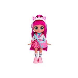 Păpușa Cry Babies BFF Daisy cu păr roz, bentiță cu urechi de pisică și uniformă școlară - IMC Toys