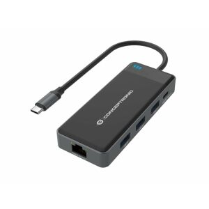 Stacja dokująca Conceptronic DONN14G 7-w-1 USB-C, widok pod kątem - Stacja dokująca