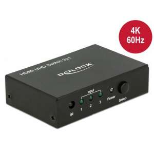 DeLock HDMI UHD Switch 3x1, 4K 60Hz, 3 intrări HDMI, 1 ieșire HDMI, negru - Hub-uri HDMI