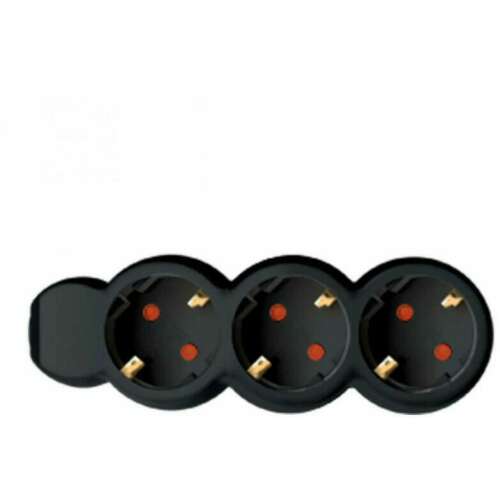 SAL 3-way black power strip with child protection, 3m cable