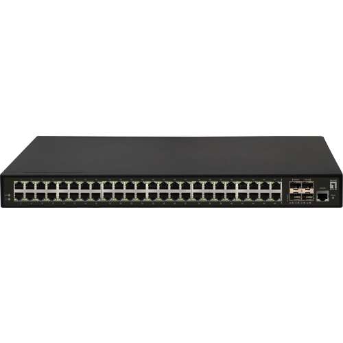 LevelOne GTL-5291 Gigabit Ethernet Layer3 Switch, elülső nézet, 52 port, 48 10/100/1000BASE-T port, 4 10G SFP+ port