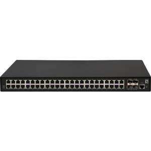 LevelOne GTL-5291 Gigabit Ethernet Layer3 Switch, front view, 52 port, 48 10/100/1000BASE-T ports, 4 10G SFP+ ports - Switch
