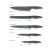 Amie 6 darabos késkészlet méretei, rozsdamentes acél pengék, szürke nyelek