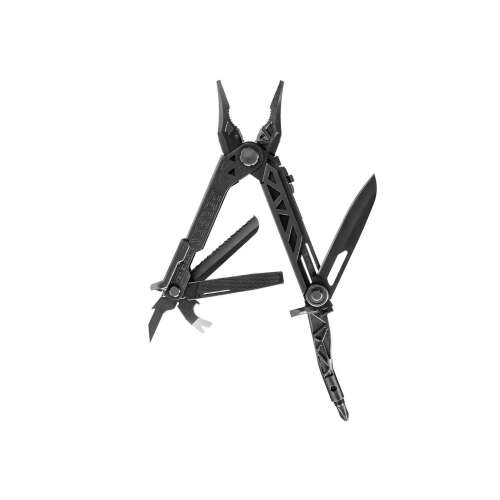 Gerber Center Drive multitool, fekete, fogóval, késsel, csavarhúzóval és egyéb szerszámokkal