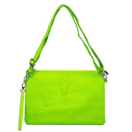 Zielona skórzana torba na ramię z wzorem krokodyla