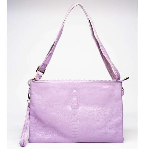 Torebka na ramię Dollcini z krokodylej skóry w kolorze liliowym z regulowanym paskiem