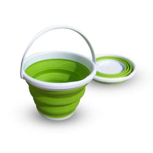Zöld összecsukható vödör fehér fogantyúval, 5 literes kapacitás, Delphin Magic
