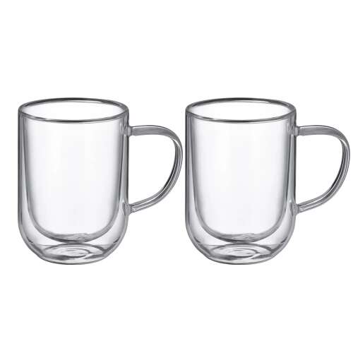 2er Set Ambition Mia doppelwandige Glasbecher, 400 ml Fassungsvermögen, klares Glas, perfekt für heiße und kalte Getränke