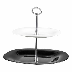 Luminarc Carine 2 szintes kínálótál, fehér és fekete tortaállvány - Luminarc