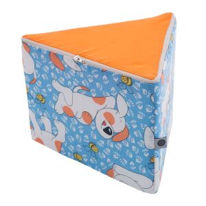 Vidám Kutyás Gyerekpuff - Háromszög alakú gyerek puff kutyás mintával - 28x28x20 cm - Lábtartó, puff