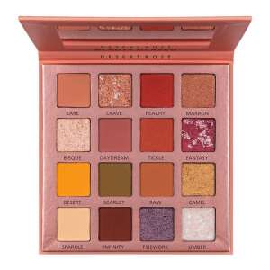 Paleta cieni do powiek Beauty Glazed Desert Rose z 16 odcieniami, w tym Bare, Crave, Peachy, Marron, Bisque, Daydream, Tickle, Fantasy, Desert, Scarlet, Raw, Camel, Sparkle, Infinity, Firework i Umber - Cień do powiek
