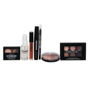 Technic Glam Goals makeup set, 7 piece makeup kit with eyeshadow palette, eyebrow palette, highlighter, lipstick, eyeliner, mascara, and primer spray - Technic Eyeshadow