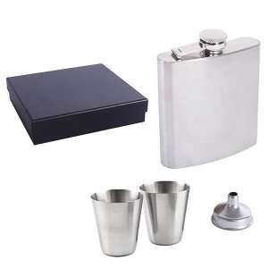 Rozsdamentes acél flaska szett két shot pohárral és tölcsérrel, 240ml, ezüst színű - Flaska