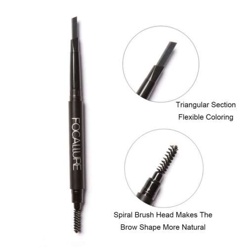 Focallure Auto Brows eyebrow pencil, dark grey, triangular tip, spiral brush, eyebrow shaping, long lasting