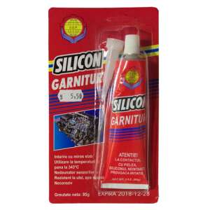 Red silicone sealant tube, 85g, for sealing and repairing, with application example - Car Care Tool