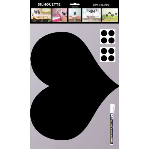 Securit szív alakú krétatábla, 30x50 cm, fekete, fehér krétamarkerrel és ragasztócsíkkal
