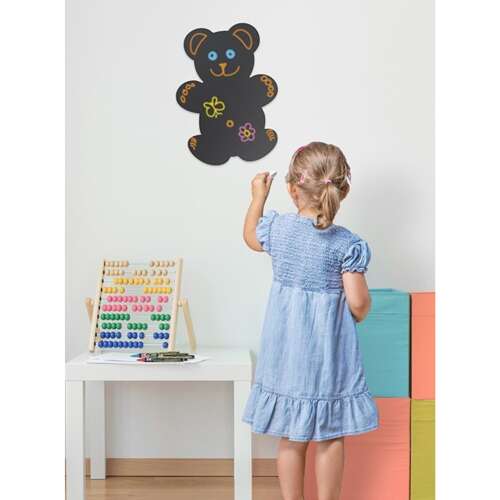 Securit maci formájú krétatábla, 30x50 cm, fekete, fehér krétamarkerrel és ragasztócsíkkal, FB-BEAR