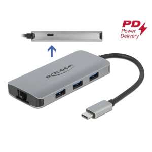 Delock USB 3.2 Gen 1 hub 4 porttal, Gigabit LAN-nel és PD-vel - USB bővítő