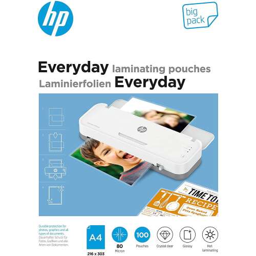 HP Everyday Fényes Lamináló Fólia - 80 mikron, A4, 100 db