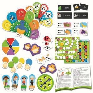 Carotina 50 Játék fejlesztő játék szett, tanulókártyákkal, pörgettyűvel és játékdarabokkal óvodáskorú gyermekek számára - Lisciani