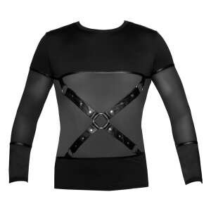 NEK men's long sleeve shirt with harness, front view, black - Fashion & Clothing