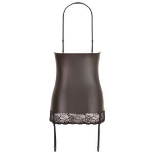 Fekete bőrhatású miniruha csipkés szegéllyel és harisnyatartó pántokkal, Abierta Fina - Abierta Fina