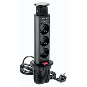 Auftisch-Einbau-Steckdose, 3 Schuko-Steckdosen, 1,5m Kabel, schwarz, GTV