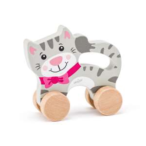 Hölzerner Katzen-Ziehspielzeug, grau und rosa, für Kleinkinder, Viga Toys - Entwicklungsspiele für Babys