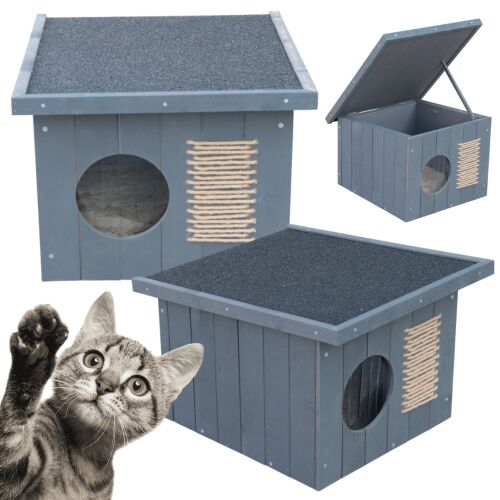 Pepita flat roof insulated cat house with opening roof #grey 128025638