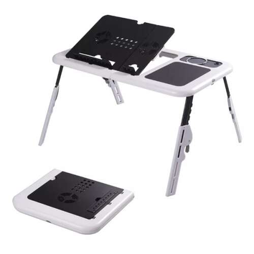 E table Állítható Dőlésszögű Összecsukható Laptop Asztal, laptop hűtővel,2 DB USB, pohártartó