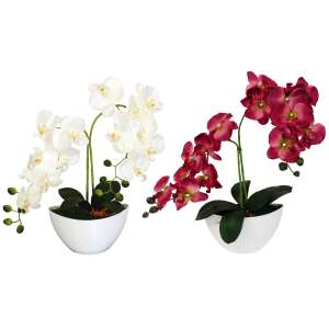 Orchidea Művirág 2 szálas csónak alakú kaspóban 50cm - Többféle